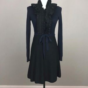 BCBGMaxAzria Navy & Black Ruffle Sheath Dress